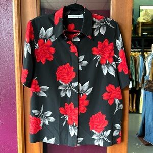 Vintage Alfred Dunner rose print polyester blouse